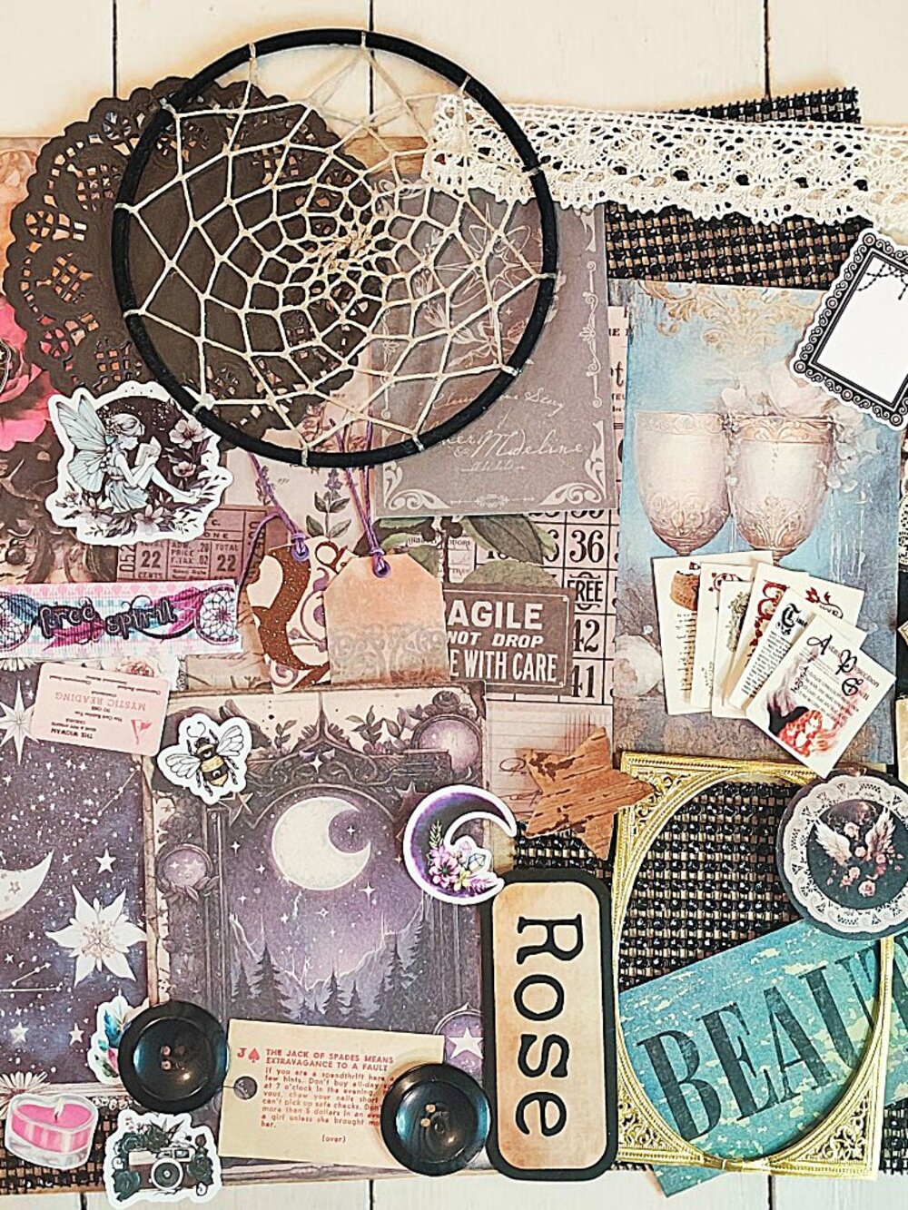 Whimsigoth Theme Papercraft Ephemera Kit, Gothic Stickers Tags, Witchy JJ Supply